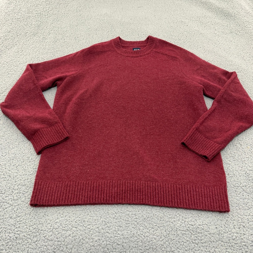 Gap Sweater Mens Large Crewneck Burgundy Maroon Wool Blend Knit Pullover